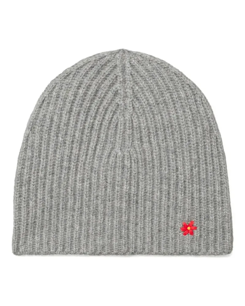 Tory Burch Gerippte Beanie mit Blumendetail - Grau Grau