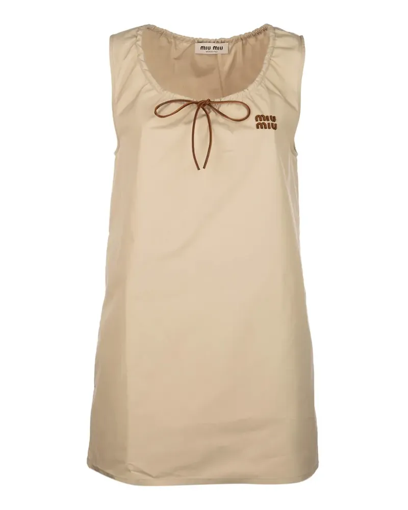 Miu Miu bow-detail logo-patch mini dress - Nude Nude