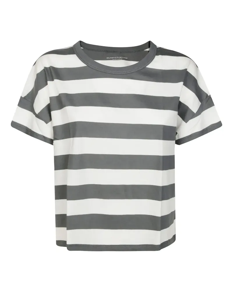 Majestic Gestreiftes T-Shirt - Grau Grau