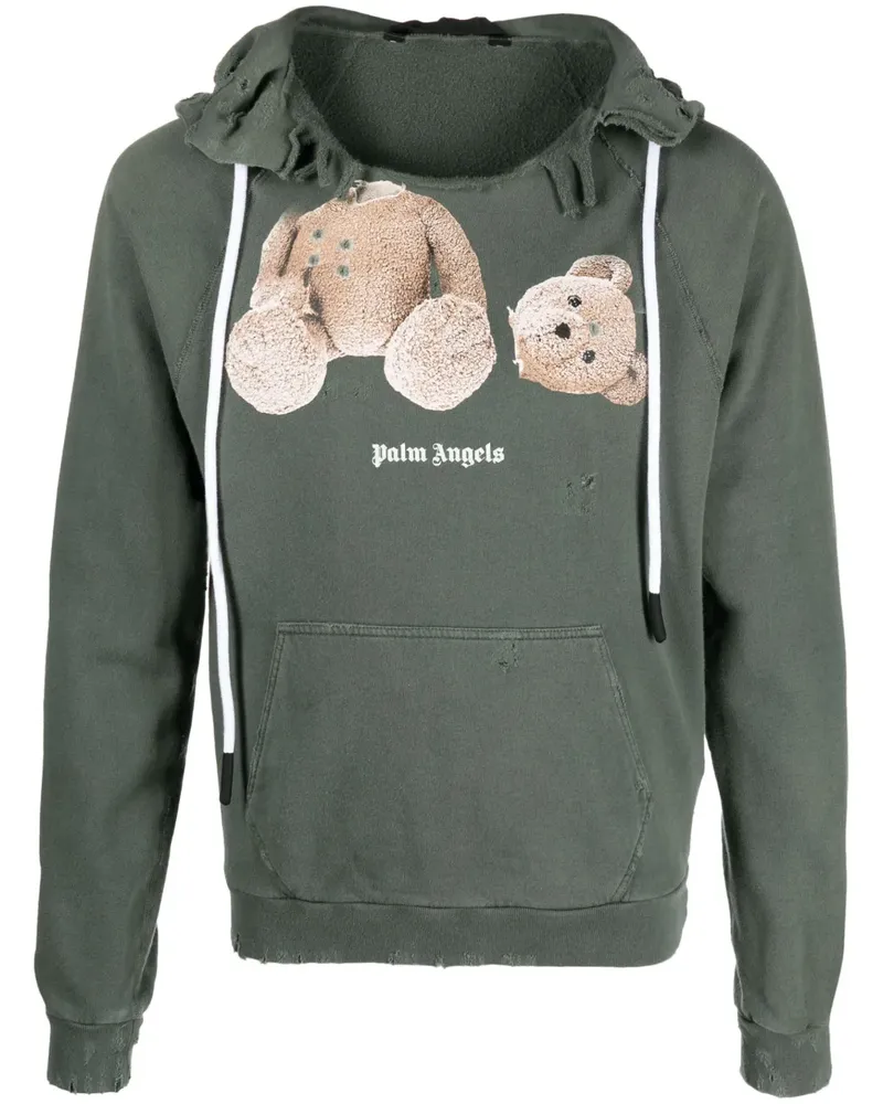 Palm Angels Hoodie in Distressed-Optik - Grün Grün