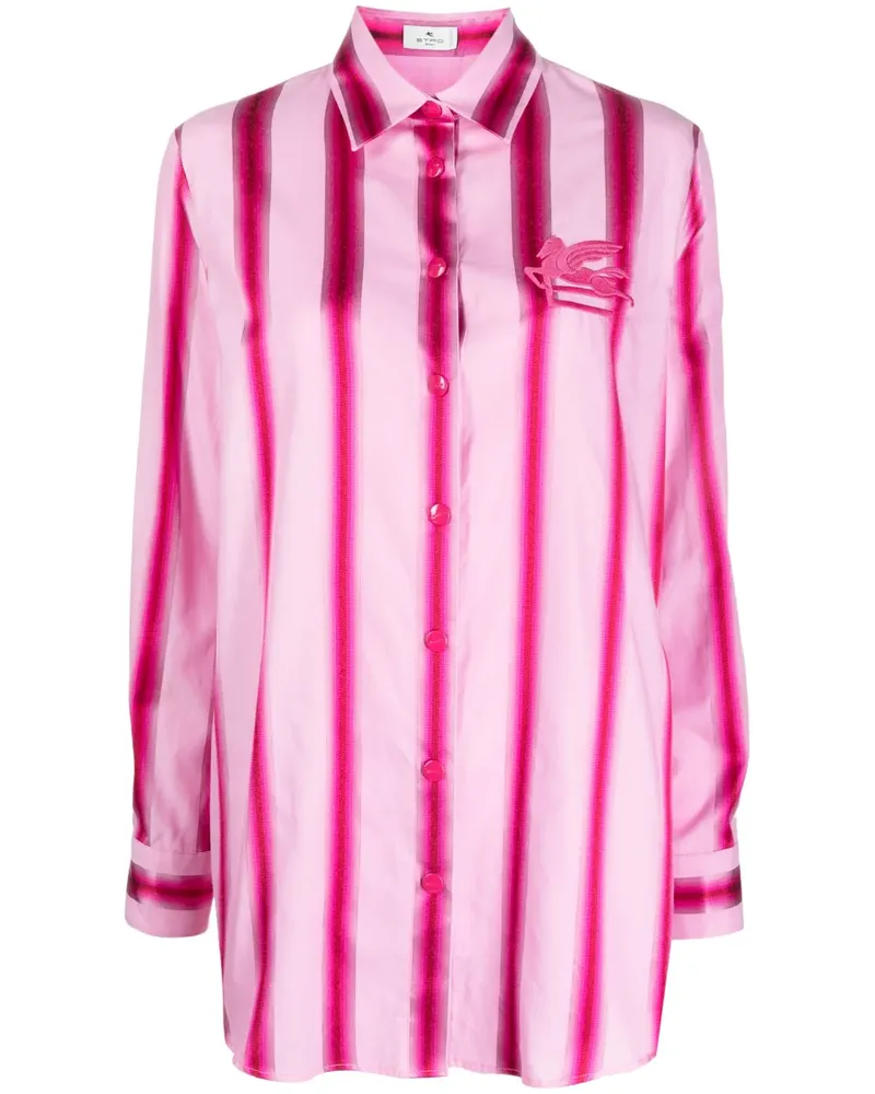 Etro Gestreiftes T-Shirt mit Logo-Patch - Rosa Rosa