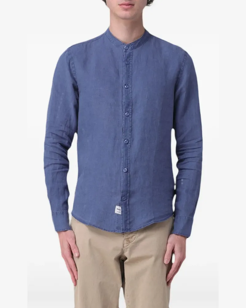 Blauer linen mandarin-collar shirt Blau