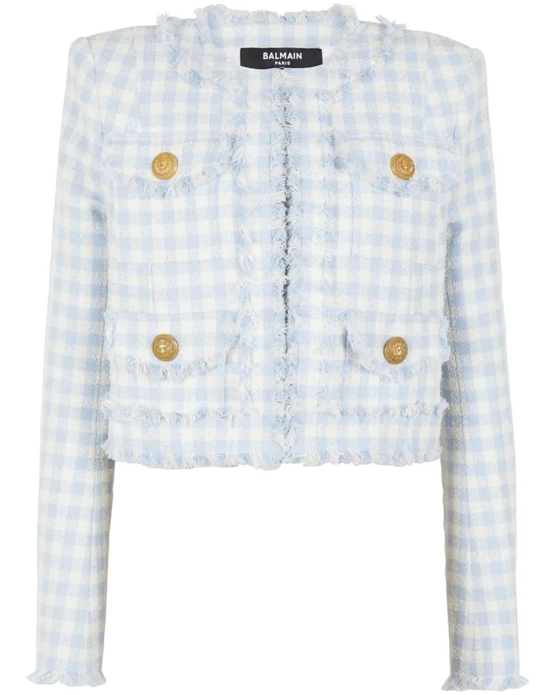 Balmain Tweed-Jacke mit Vichy-Karo - Blau Blau