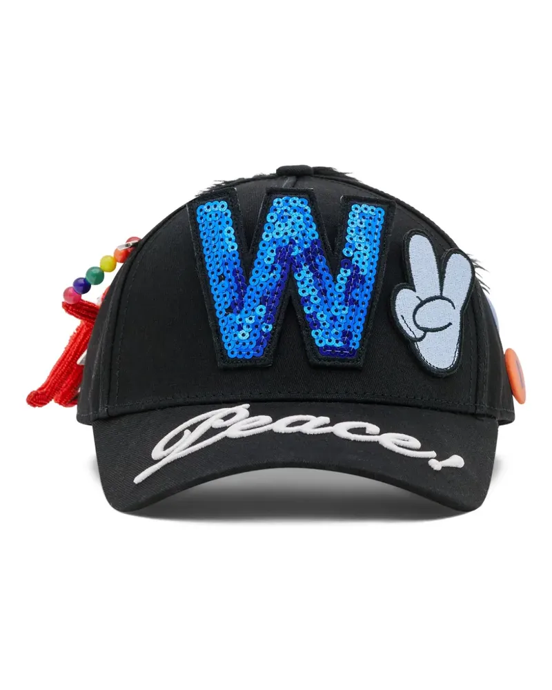 Walter van Beirendonck Baseballkappe mit W-Applikation - Schwarz Schwarz