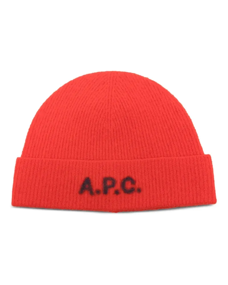 A.P.C. Beanie mit Logo - Rot Rot