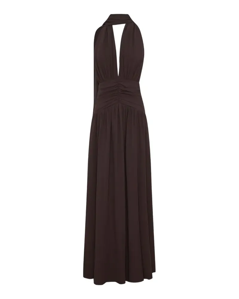NICHOLAS Gerafftes Arella Maxikleid mit Neckholder - MOCHA Mocha