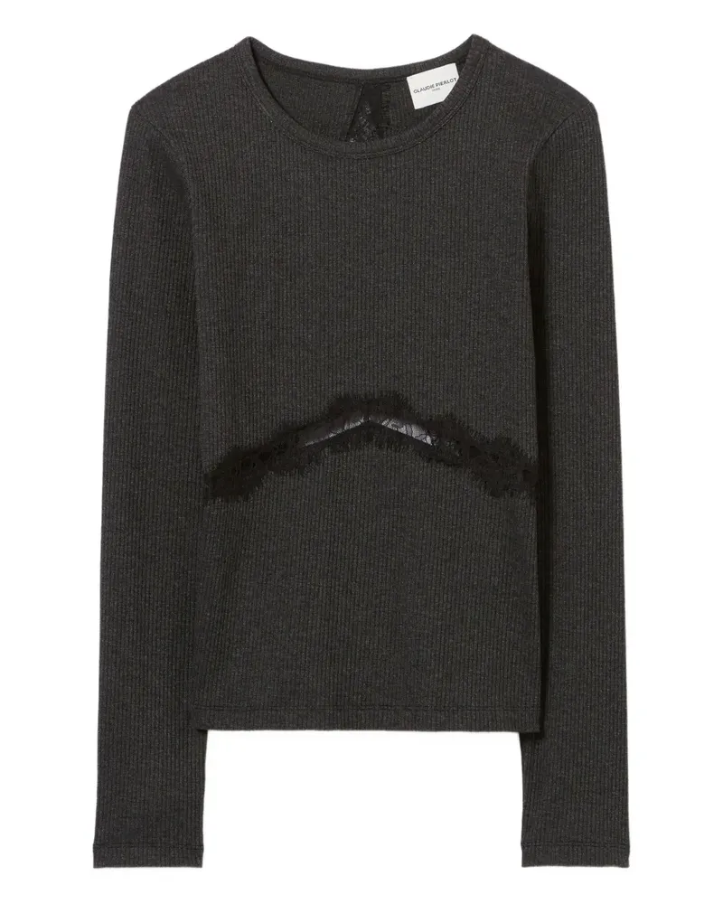 Claudie Pierlot ribbed-knit lace-insert top - Schwarz Schwarz