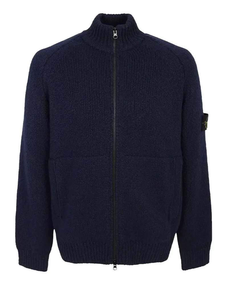 Stone Island Compass-patch ribbed-knit cardigan - Blau Blau