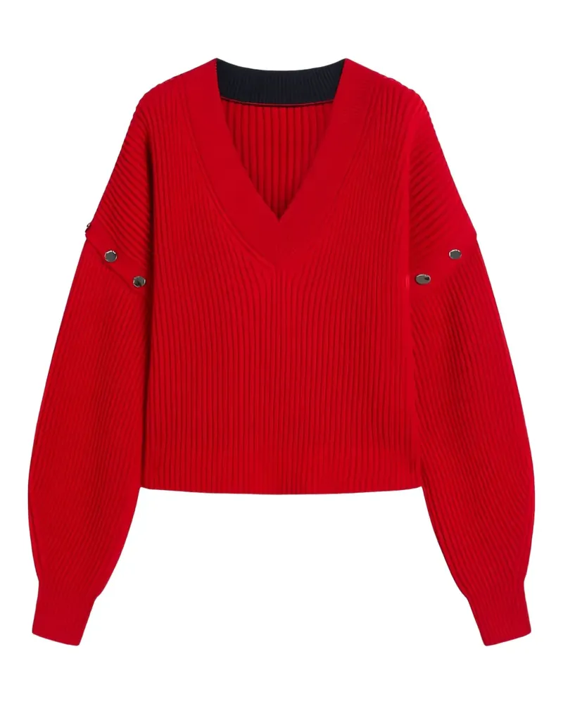 SPORTMAX V-Ausschnitt-Pullover mit Knopfdetail - Rot Rot