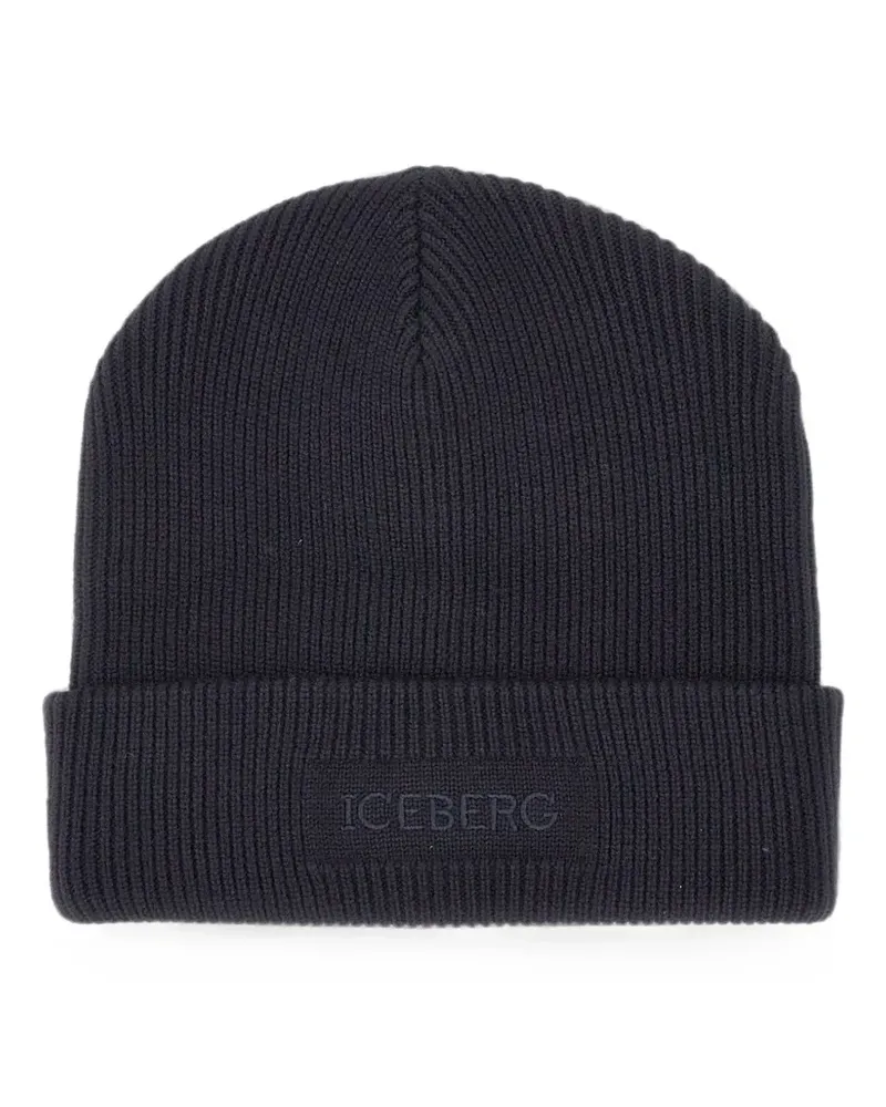 Iceberg ribbed-knit embroidered beanie hat - Blau Blau