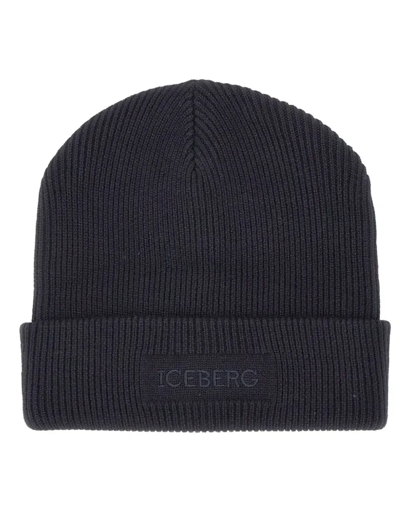 Iceberg Strickbeanie mit Logo-Stickerei - Blau Blau