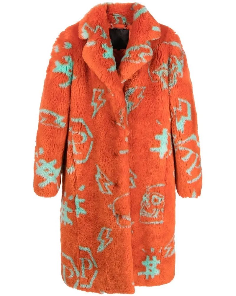 Philipp Plein Midimantel aus Faux Fur - Orange Orange