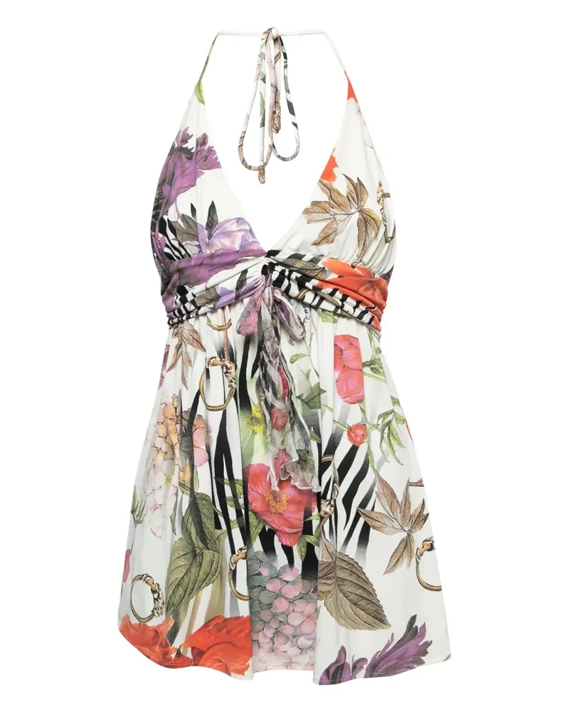 Roberto Cavalli Neckholder-Top mit Blumen - Weiß Weiß