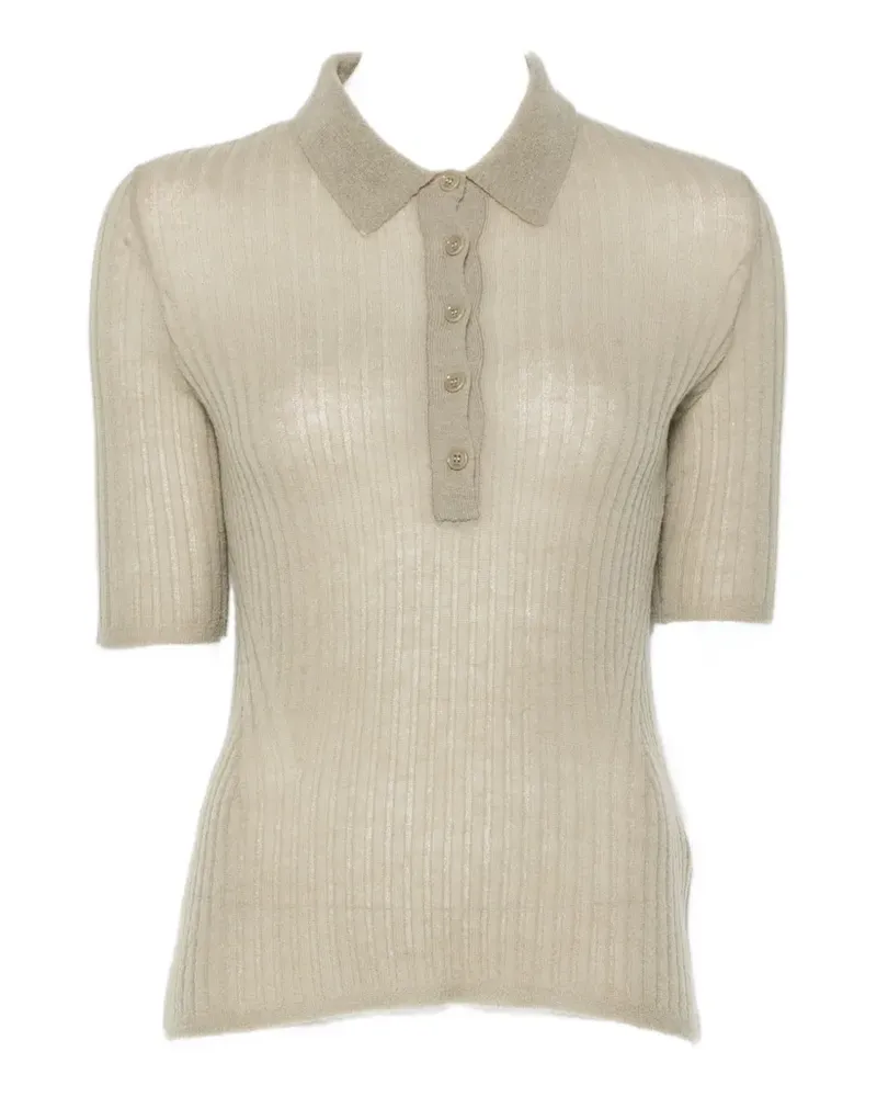 HUGO BOSS ribbed-knit polo top - Nude Nude