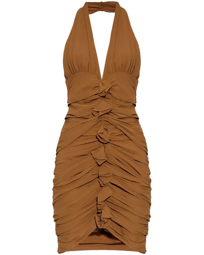 Saint Laurent Gerafftes Neckholder-Minikleid - Braun Braun