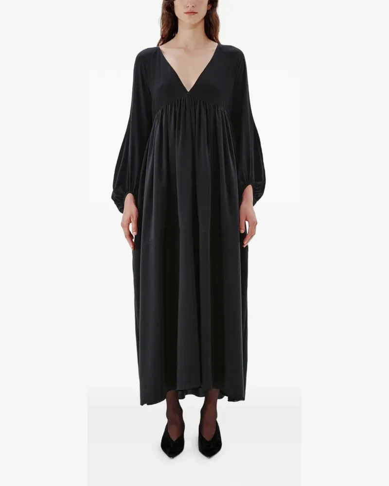 Another Tomorrow empire-waist bishop-sleeve maxi dress - Schwarz Schwarz