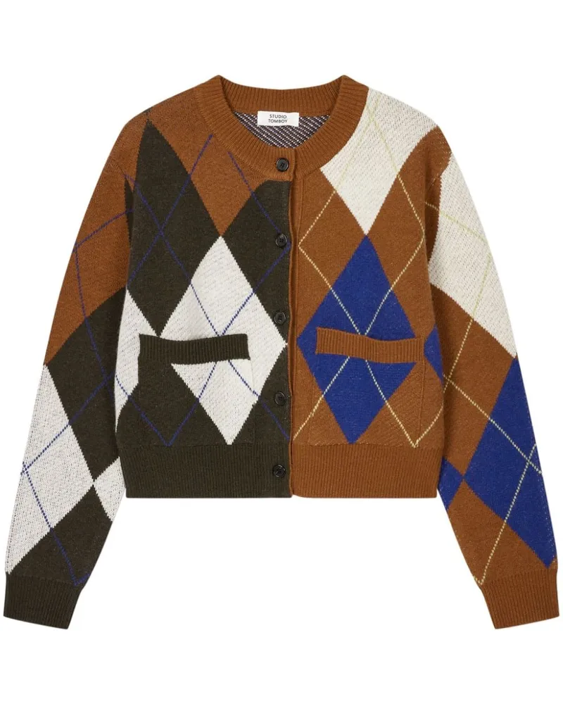STUDIO TOMBOY Argyle-Cardigan in Colour-Block-Optik - Braun Braun
