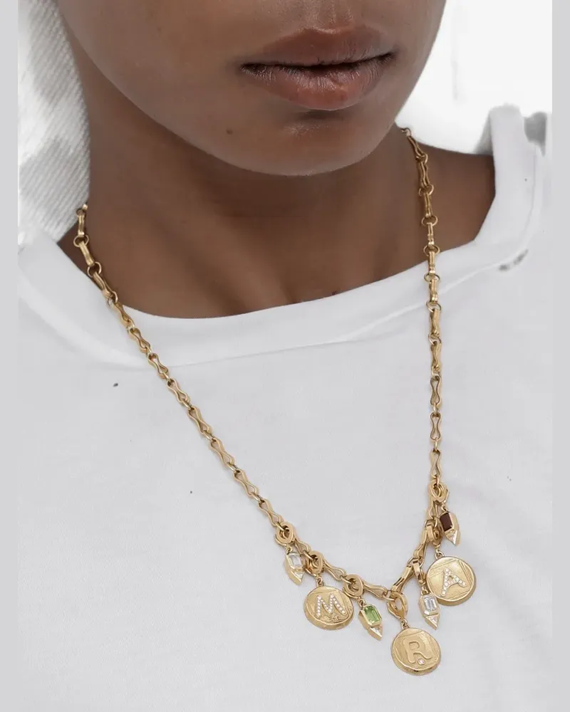 AZLEE diamond initial coin pendant - Gold Gold