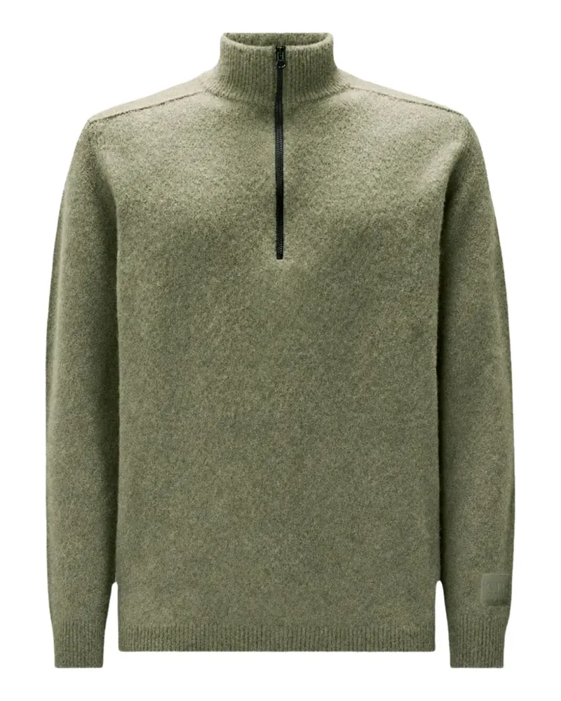 C.P. Company Metropolis Series Bouclé-Pullover aus extrafeiner Merinowolle mit halbem Reißverschluss und Logo - Grün Grün