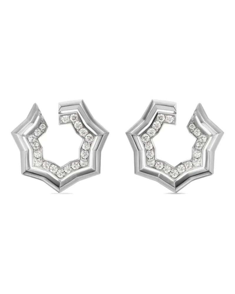 David Yurman Zig Zag Stax Two Row Sterlingsilber-Creolen mit Diamanten (27mm Silber