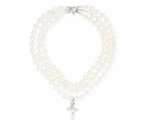 Three-Row Drop Choker mit Perlen - Weiß