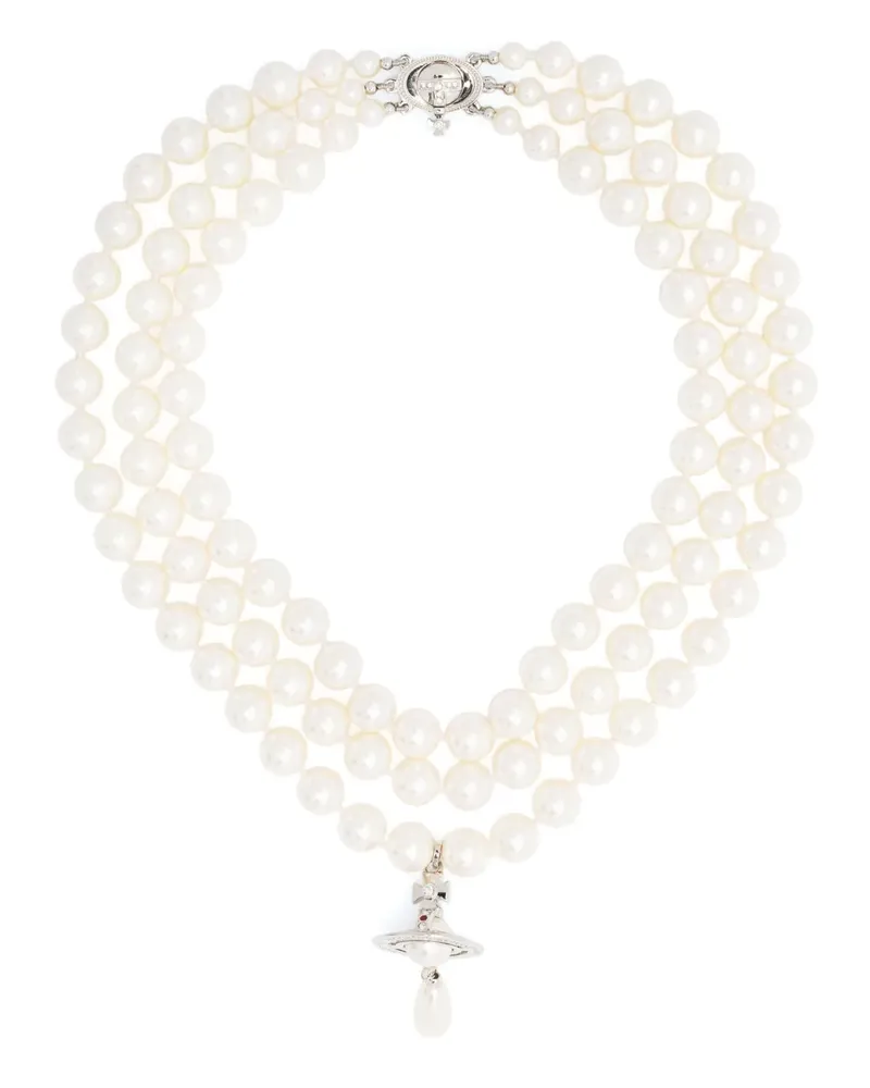 Vivienne Westwood Three-Row Drop Choker mit Perlen - Weiß Weiß