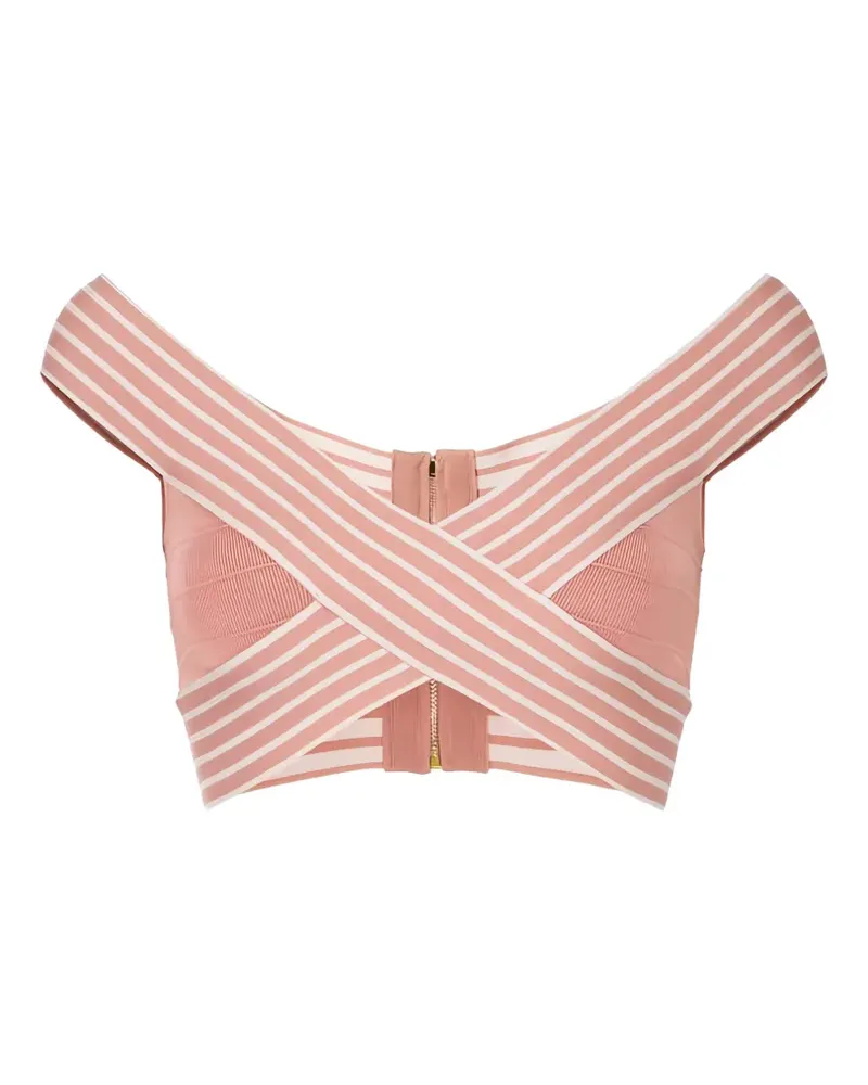 Elisabetta Franchi striped-trim crossover top - Rosa Rosa
