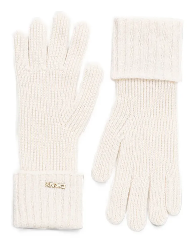 DKNY logo-plaque ribbed-knit gloves - Nude Nude