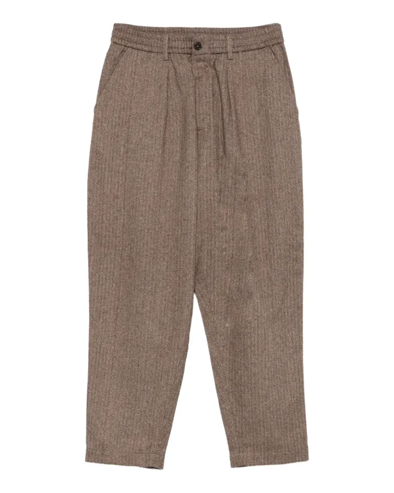 Universal Works herringbone pleated trousers - Braun Braun
