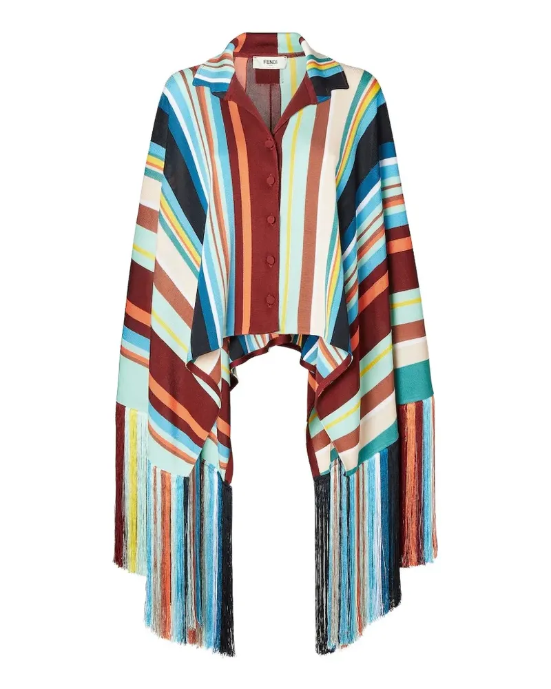 Fendi Intarsien-Poncho mit Fransen - Rot Rot