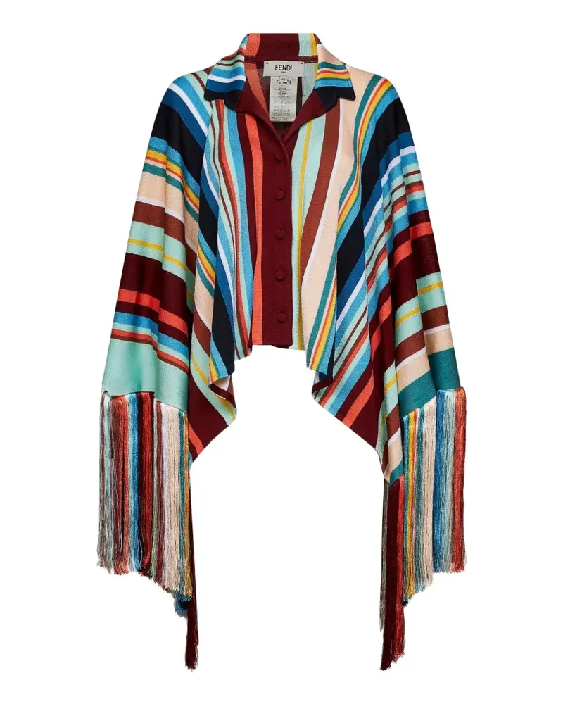 Fendi intarsia-knit fringed poncho - Rot Rot