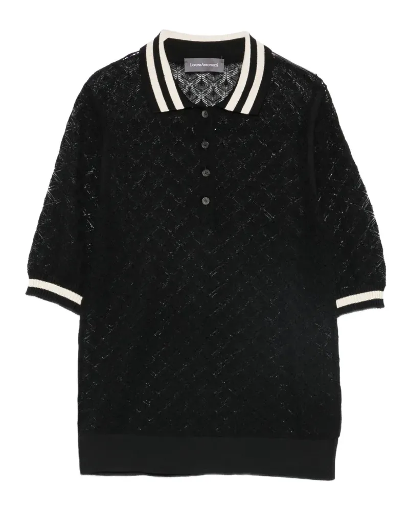 Lorena Antoniazzi Poloshirt mit Rauten-Pointelle - Schwarz Schwarz