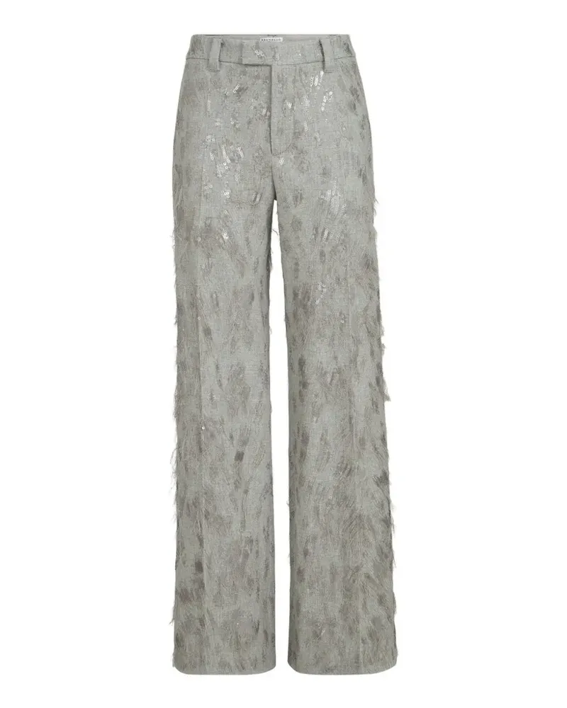 Brunello Cucinelli Ausgestellte Flanellhose aus Schurwolle und Kaschmir mit Dazzling Lynx-Stickerei - Grau Grau