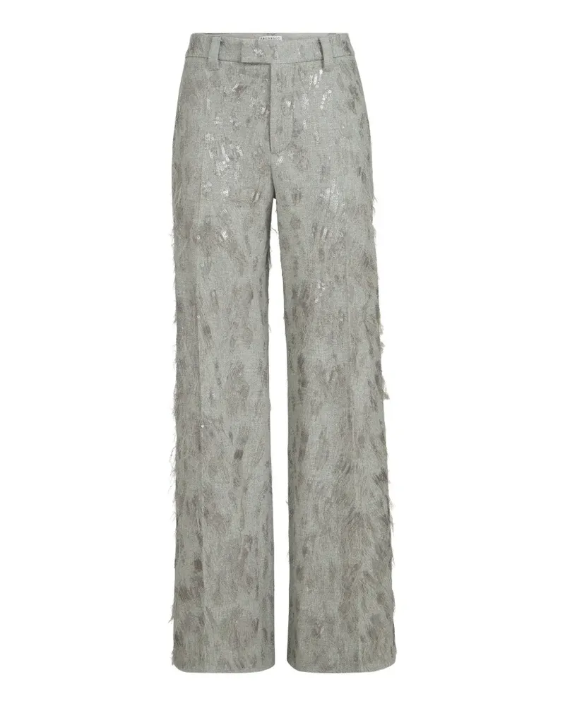Brunello Cucinelli Ausgestellte Flanellhose aus Schurwolle und Kaschmir mit Dazzling Lynx-Stickerei - Grau Grau