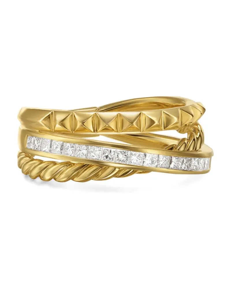 David Yurman 18kt Crossover Trio Three Row Gelbgoldring mit Diamant 8mm Gold