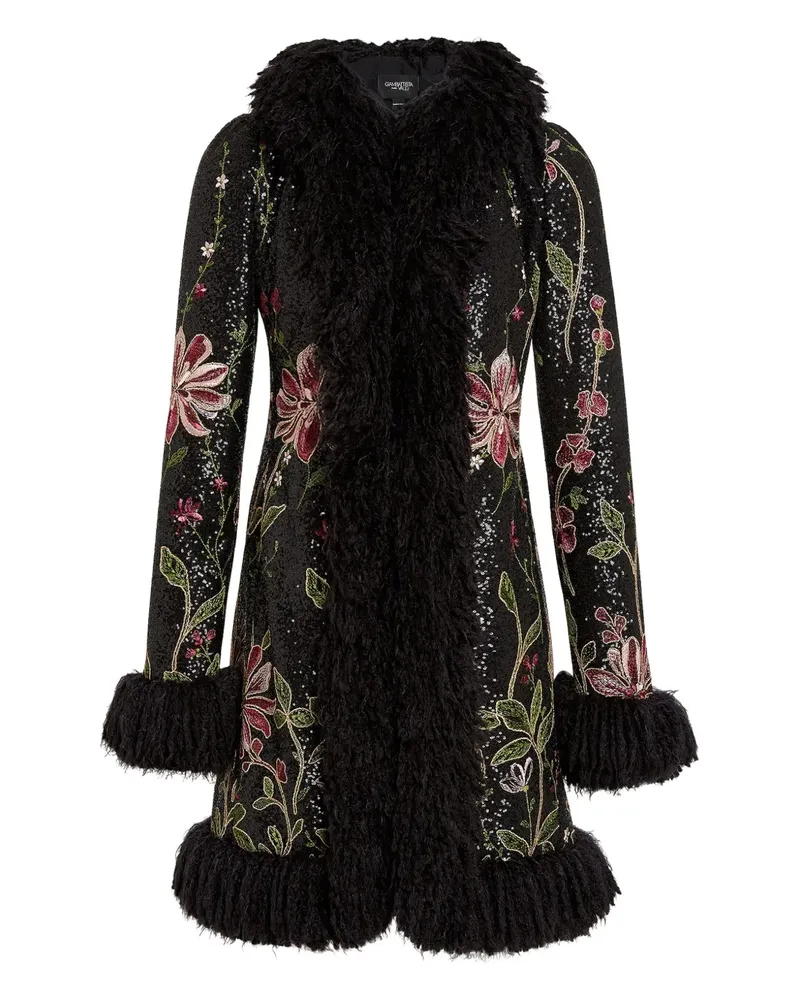 Giambattista Valli Paillettenverzierter Mantel mit Blumenstickerei - Schwarz Schwarz