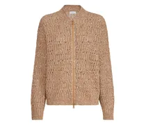 Geflochtener Cardigan mit Pailletten - Braun