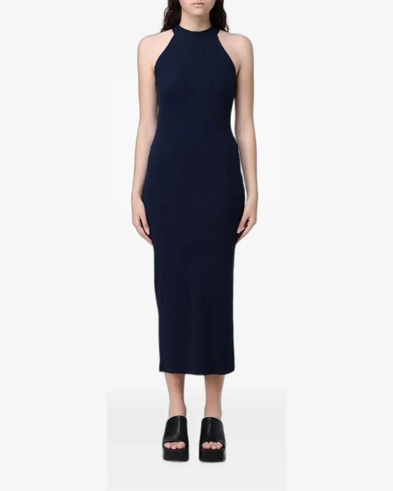 EA7 ribbed-knit halterneck midi dress - Blau Blau