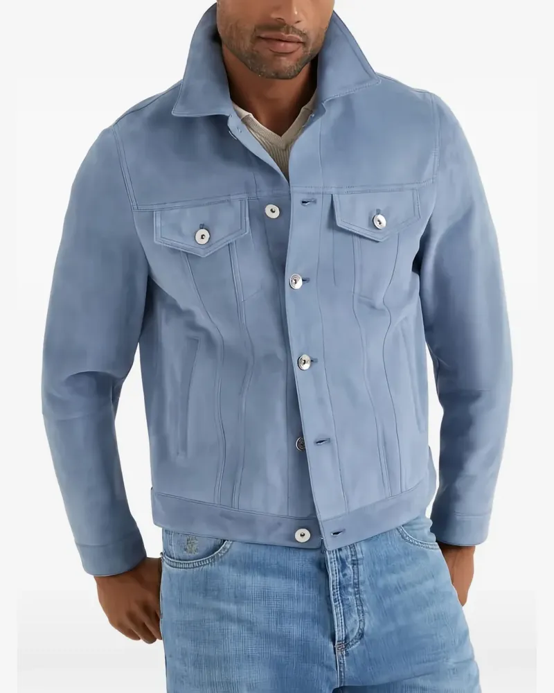 Brunello Cucinelli suede trucker jacket - Blau Blau