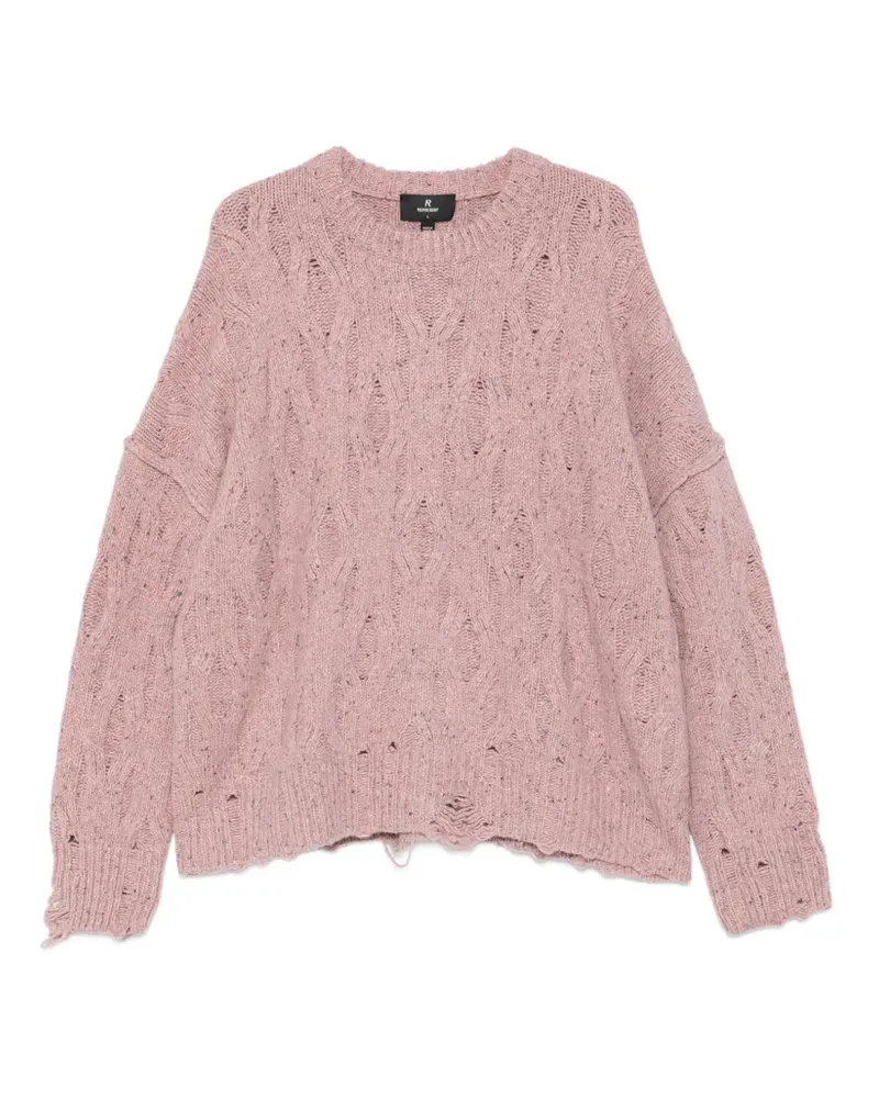 REPRESENT Distressed-Pullover mit Zopfmuster - Rosa Rosa