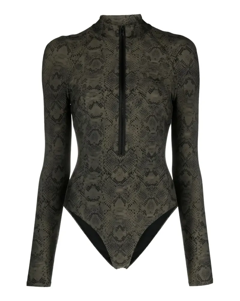 Noire Swimwear zip-up snakeskin-print swimsuit - Grün Grün