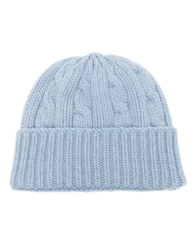 CENERE GB Beanie mit Umschlag und Zopfmuster - Blau Blau