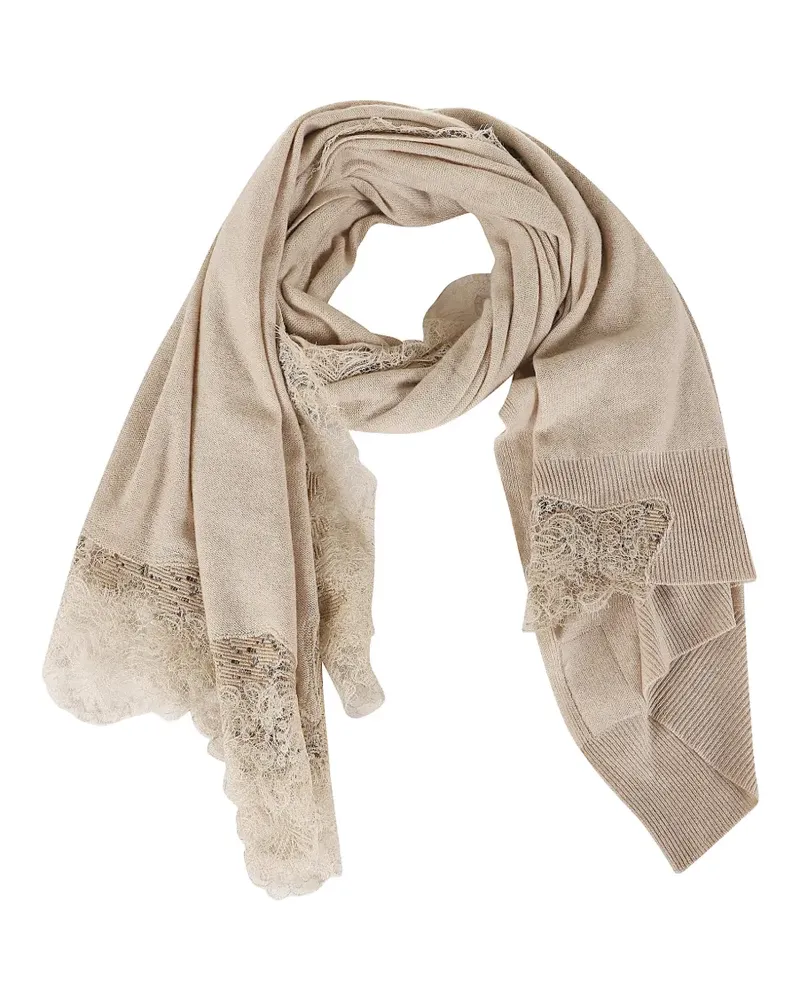 Ermanno Scervino lace-trim cashmere scarf - Nude Nude