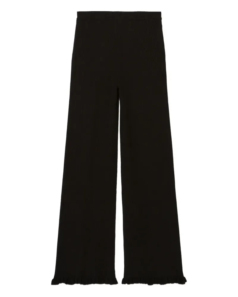 Claudie Pierlot Gerippte Strickhose mit Rüschen - Schwarz Schwarz
