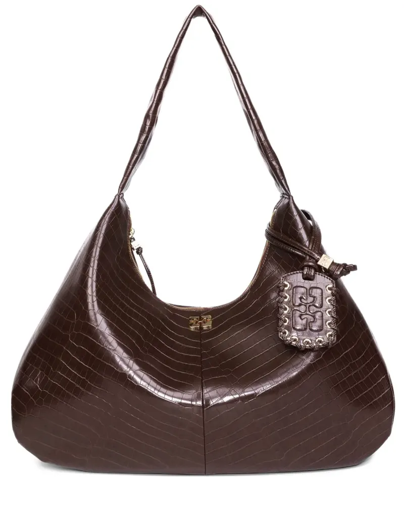 Ganni Schultertasche mit Kroko-Prägung - Braun Braun