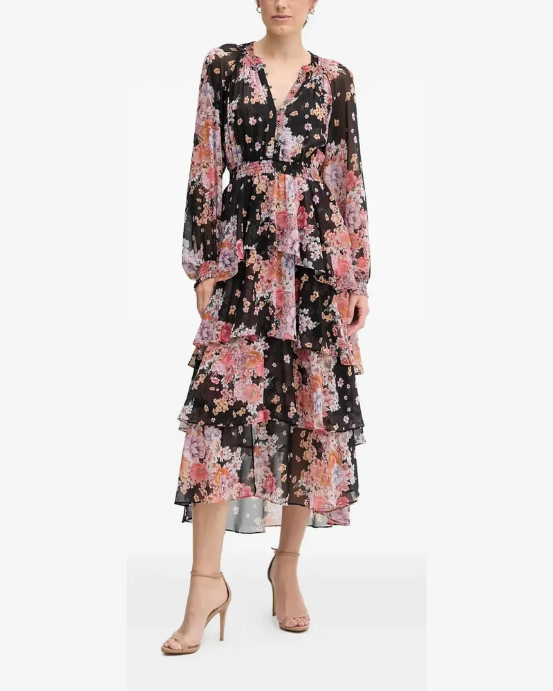 Hale Bob Adalee floral-print tiered midi dress - Schwarz Schwarz