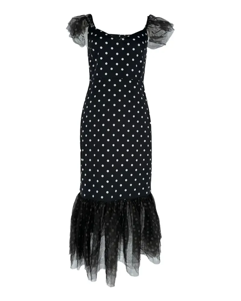 STAUD Kleid mit Tüllbesatz und Polka Dots - Schwarz Schwarz