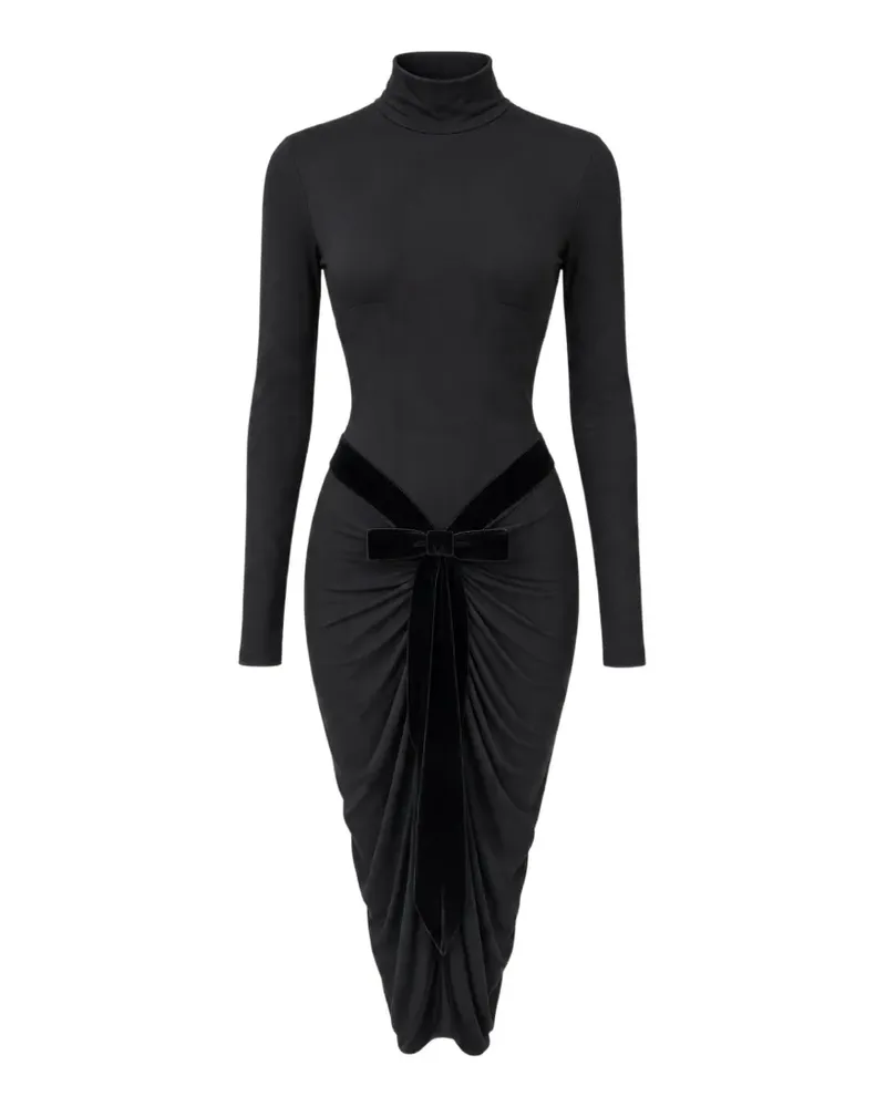 David Koma bow-detail ruched midi dress - Schwarz Schwarz