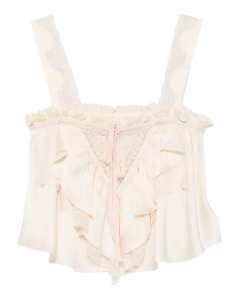 Chloé ruffle-trimmed lace-insert top - Nude Nude