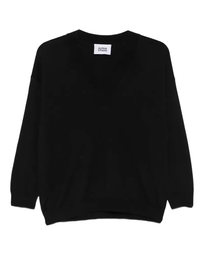Alpha Studio V-neck knitted sweater - Schwarz Schwarz